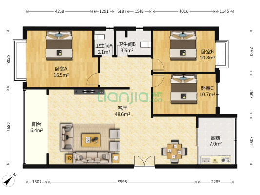 金景豪苑 3室1厅2卫 128平方