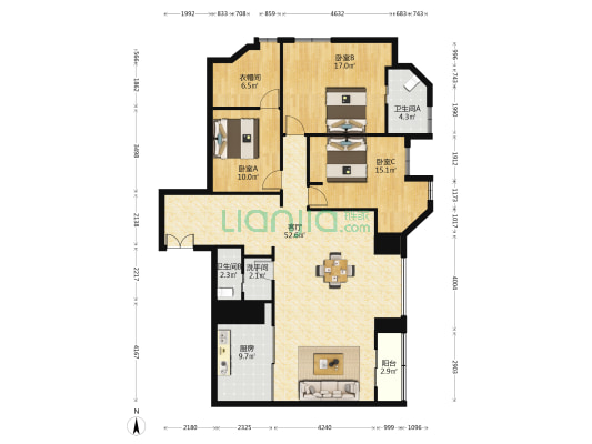 新虹桥捷运大厦 3室1厅3卫 177平方