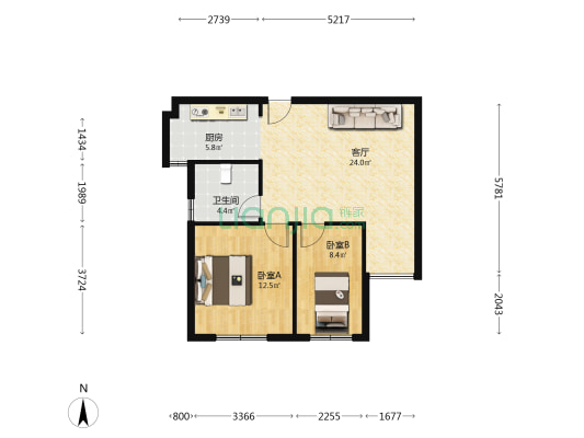 拱辰佳苑西区 2室1厅1卫 75平方