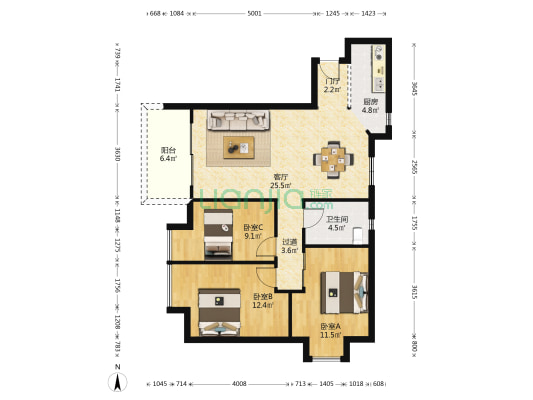 美丽华居 3室1厅1卫 102平方