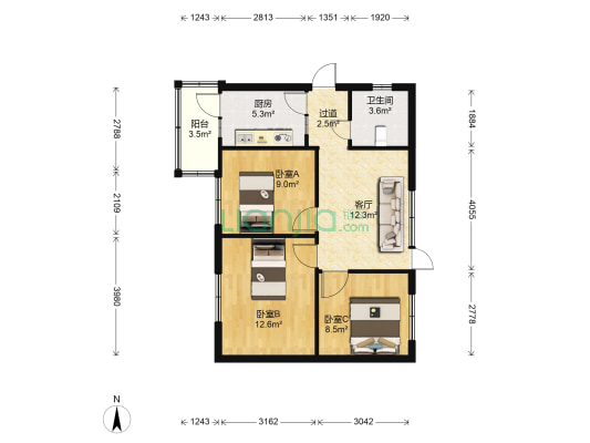 新迎小区北组团 3室1厅1卫 65平方