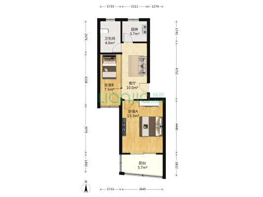 景祥佳园 2室1厅1卫 58平方