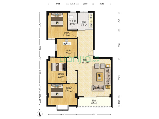 富民路 4室1厅1卫 119平方