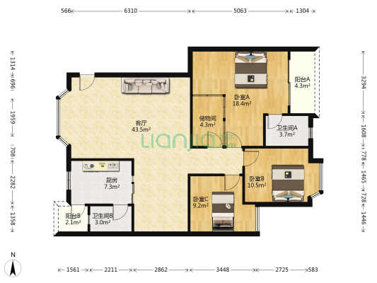 美德居 3室1厅2卫 114平方