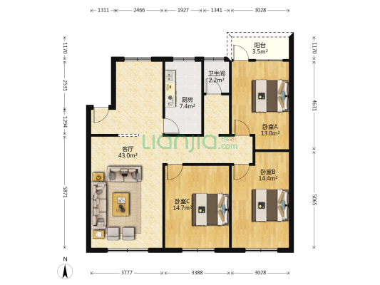 一秀公寓 3室1厅1卫 114平方