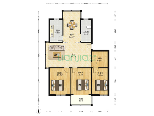 香樟苑小区 4室2厅1卫 118平方