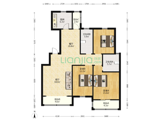 天明城名门府邸 3室2厅2卫 126平方