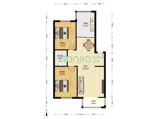 风和美苑 2室1厅1卫 110平方
