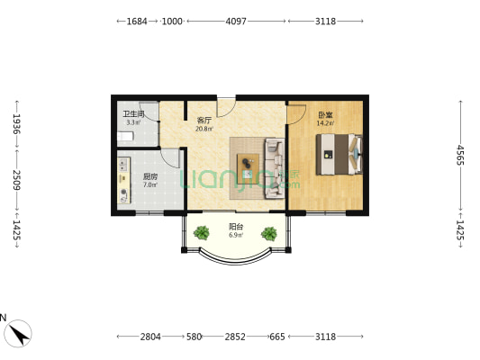 沙湖公寓 1室1厅1卫 58平方