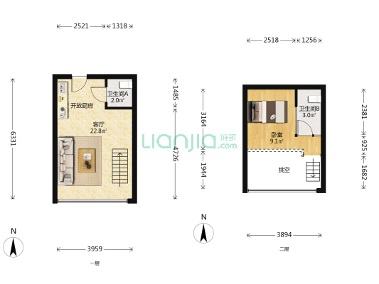 富驰大厦 1室1厅2卫 40平方