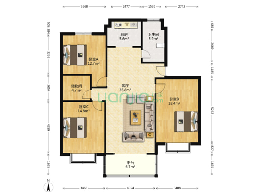 景枫嘉苑 3室1厅1卫 119平方