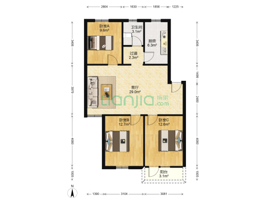 同庆小区南苑 3室1厅1卫 96平方
