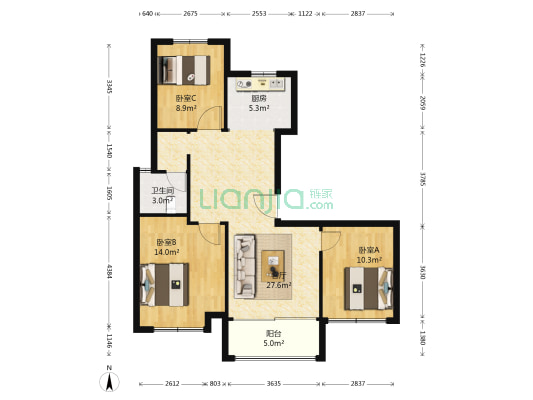 金御华府 3室1厅1卫 96平方