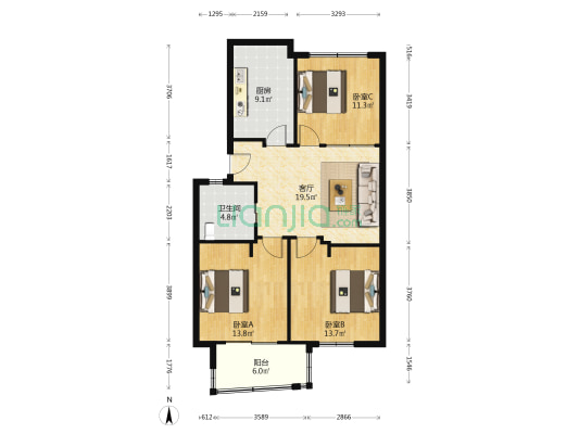 金山名苑 3室1厅1卫 96平方