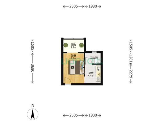圣煜花园 1室0厅1卫 24平方