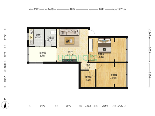 建设路220号 2室1厅1卫 72平方