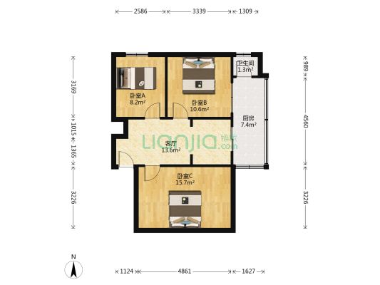 红花北路16号 3室1厅1卫 57平方