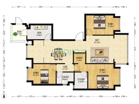 中国铁建西派国樾 3室1厅2卫 143平方