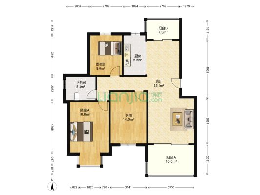 晴山蓝城 3室1厅1卫 117平方