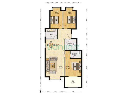 风度天城 3室1厅2卫 138平方
