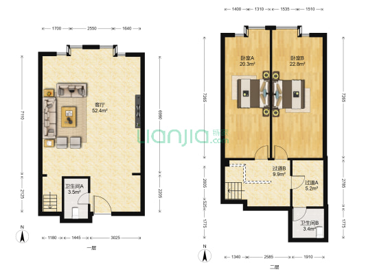 昆明科技创新园时代创富 2室1厅2卫 153平方
