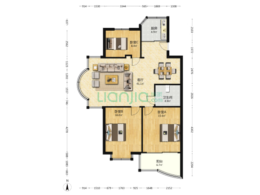 金伦花园 3室1厅1卫 113平方