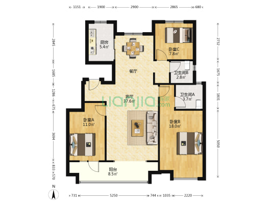 中瑞北欧公园 3室1厅2卫 119平方