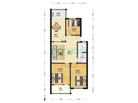 金苑小区 3室2厅1卫 89平方