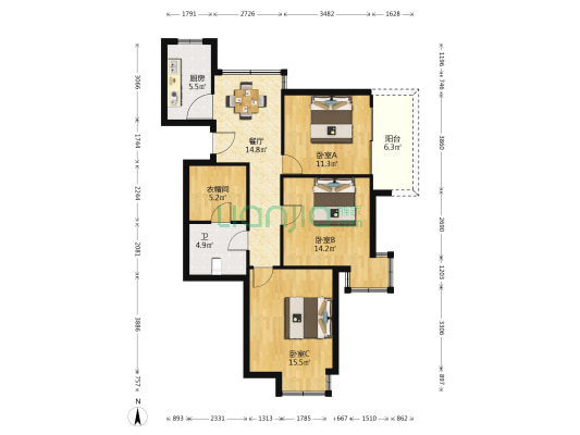 名乐花苑 3室1厅1卫 86平方