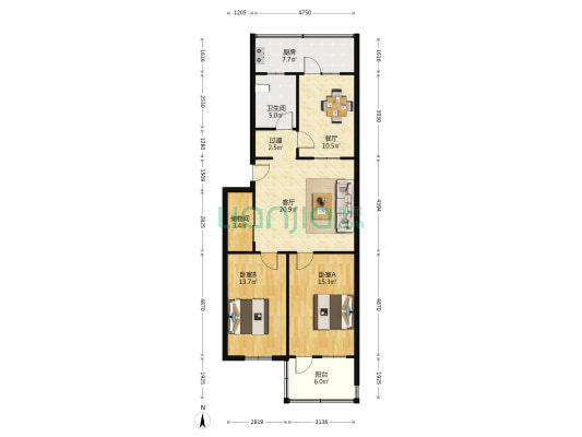 窑头路4号院 2室2厅1卫 100平方