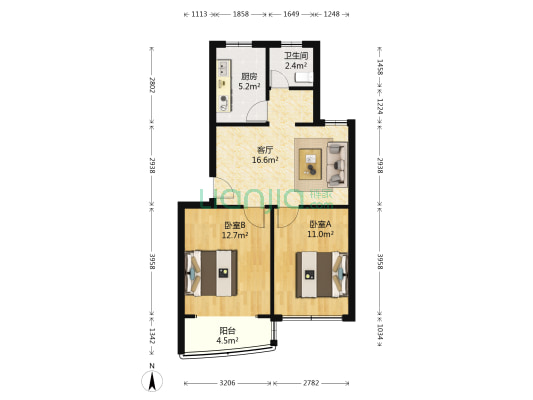 新创竹园 2室1厅1卫 67平方