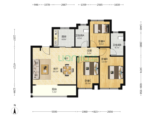 春月江澜湾 3室1厅2卫 107平方