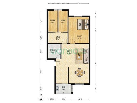 西山东路40号 3室1厅1卫 88平方