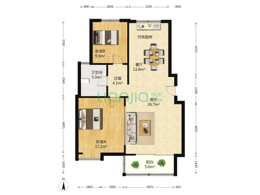 天华苑 2室2厅1卫 108平方