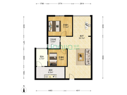 正成翡翠琉璃 2室1厅1卫 83平方