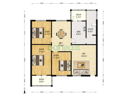 天福苑小区 3室2厅1卫 113平方