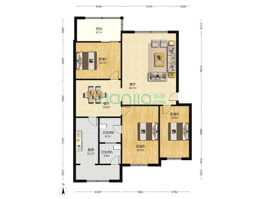 佛山路东段18号邮电小区 3室2厅2卫 130平方