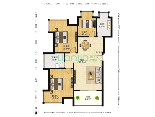 金桂尚居 3室1厅1卫 89平方