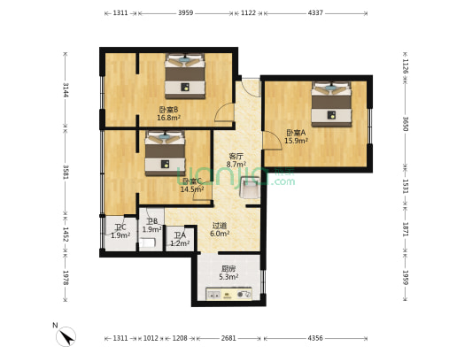 前进五路4号 3室1厅3卫 91平方