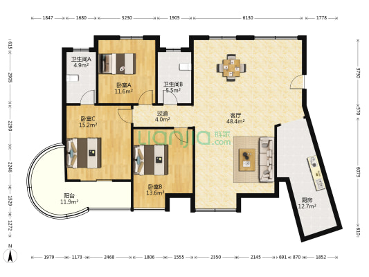 嘉豪·公园世家 3室1厅2卫 137平方