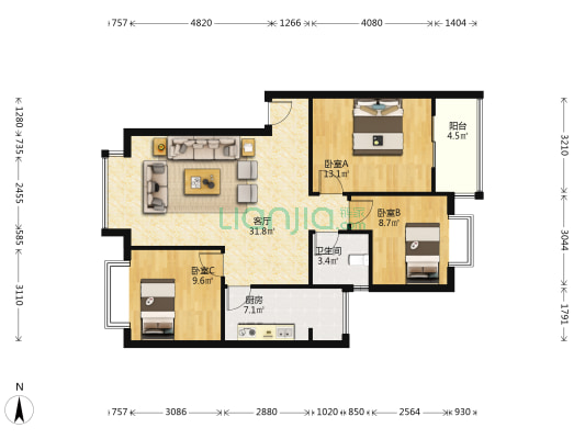 长乐苑 3室1厅1卫 92平方