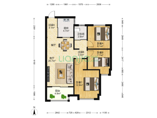 新城吾悦公馆 3室1厅1卫 98平方