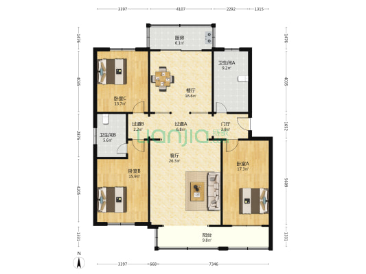 明珠花园(黄岛) 3室2厅2卫 160平方