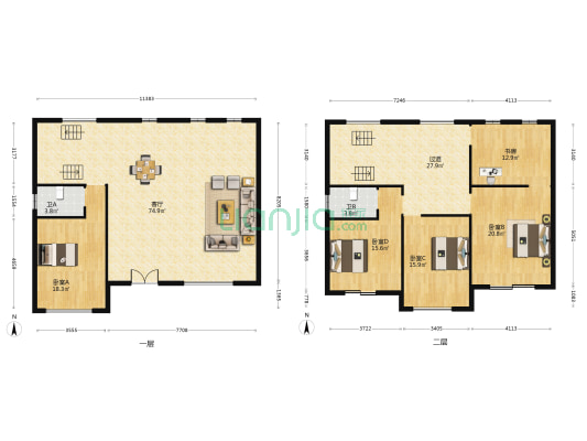 锦江别墅2期 5室1厅2卫 173平方