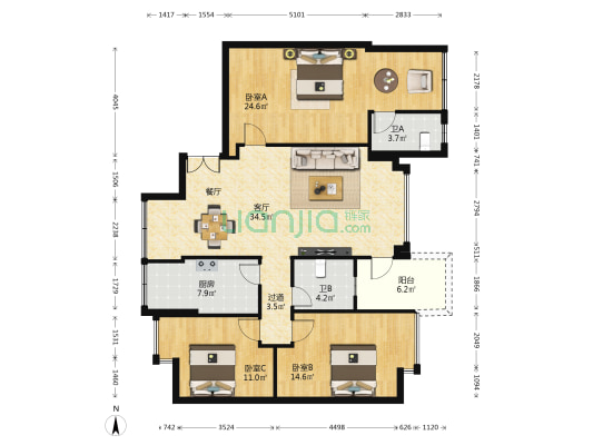 里水第一城 3室1厅2卫 117平方
