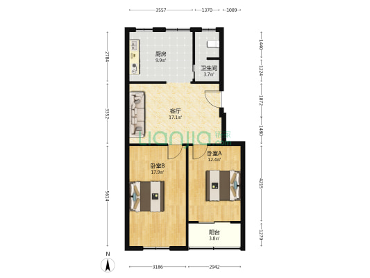 电厂家属区东二住宅区 2室1厅1卫 83平方