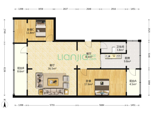国税局家属院小区（闵家桥） 2室2厅1卫 88平方