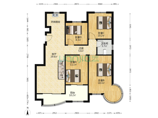 华林国际公馆 4室1厅1卫 129平方