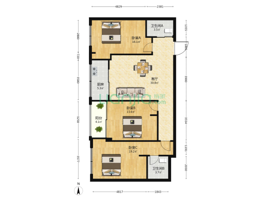 柳市月渡南路 3室1厅2卫 120平方