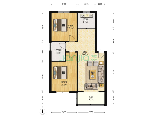 东环路小区 2室1厅1卫 91平方